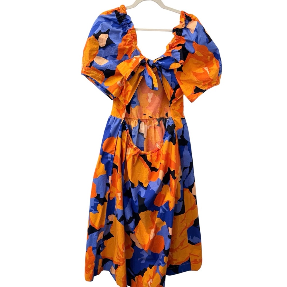 Tabitha Brown for Target Orange/Blue Puff Sleeve Tie Back Midi Dress sz 16W/18W - Picture 4 of 7